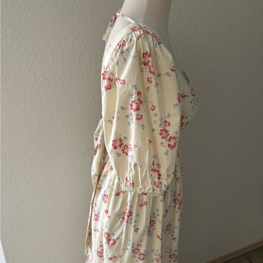WAYF Whisper Cottage-Core‎ Square Neck Back Tie Ivory Floral Print Ivory Sz S - Picture 16 of 16